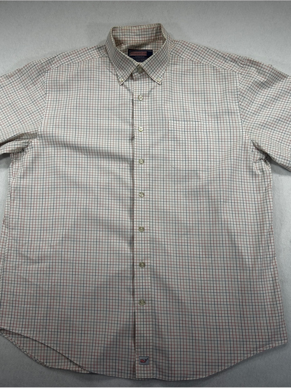 Vineyard Vines Men’s Button-Down Shirt in White with Red & Blue Windowpane